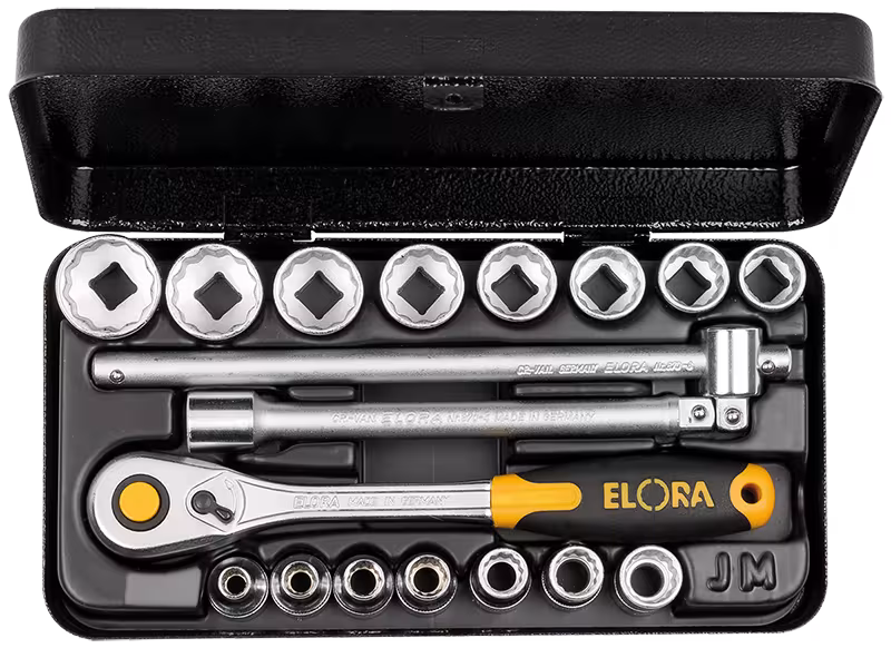 Jeu de clés à douille 3/8", 18 pièces 6-22 mm, ELORA-870/871-JMU/871-JSU de la gamme de clés à douille 3/8" avec le réf. 0871501802000