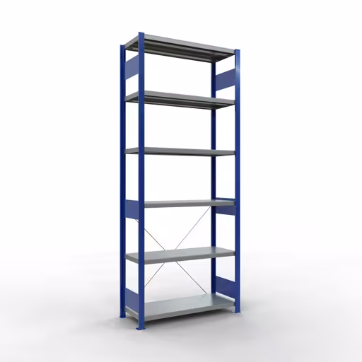 Figura n. 15 dell'articolo scaffale base, scaffale, sistema a innesto MULTIplus330, 2500 x 1000 x 400 mm (AxLxP), 6 ripiani, traversa, RAL 5010 blu genziana/zincato del gruppo di prodotti sistema a innesto della marca Schulte Lagertechnik