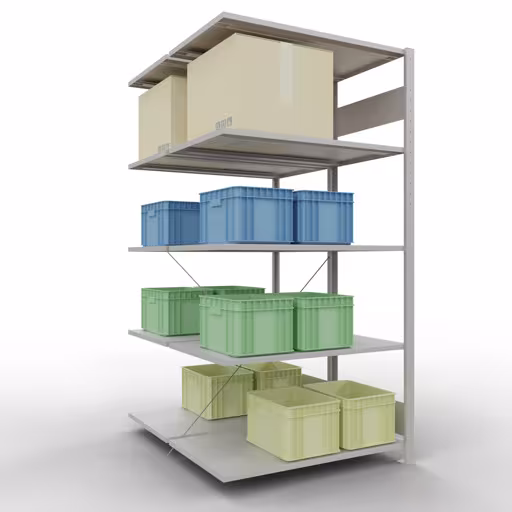 Image supplémentaire de l'article Étagère supplémentaire, étagère double, système d'étagères MULTIplus150, 2000 x 1000 x (2x600) mm (HxLxP), 2x5 étagères, traverse, RAL 7035 gris clair Image supplémentaire de l'article Tablette supplémentaire, tablette double, système d'étagères enfichable MULTIplus150, 2000 x 1000 x (2x600) mm, 2x5 tablettes, traverse, RAL 7035 gris clair à partir de tablettes doubles