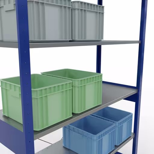 Grundregal, Fachbodenregal Stecksystem MULTIplus150, 2500 x 1300 x 500 mm (HxBxT), 6 Fachböden, Kreuzstrebe, RAL 5010 enzianblau/verzinkt mit der GTIN 4004514243249 Grundregal, Fachbodenregal Stecksystem MULTIplus150, 2500 x 1300 x 500 mm (HxBxT), 6 Fachböden, Kreuzstrebe, RAL 5010 enzianblau/verzinkt von Schulte Lagertechnik mit der Artikelnr. 12751-130-B