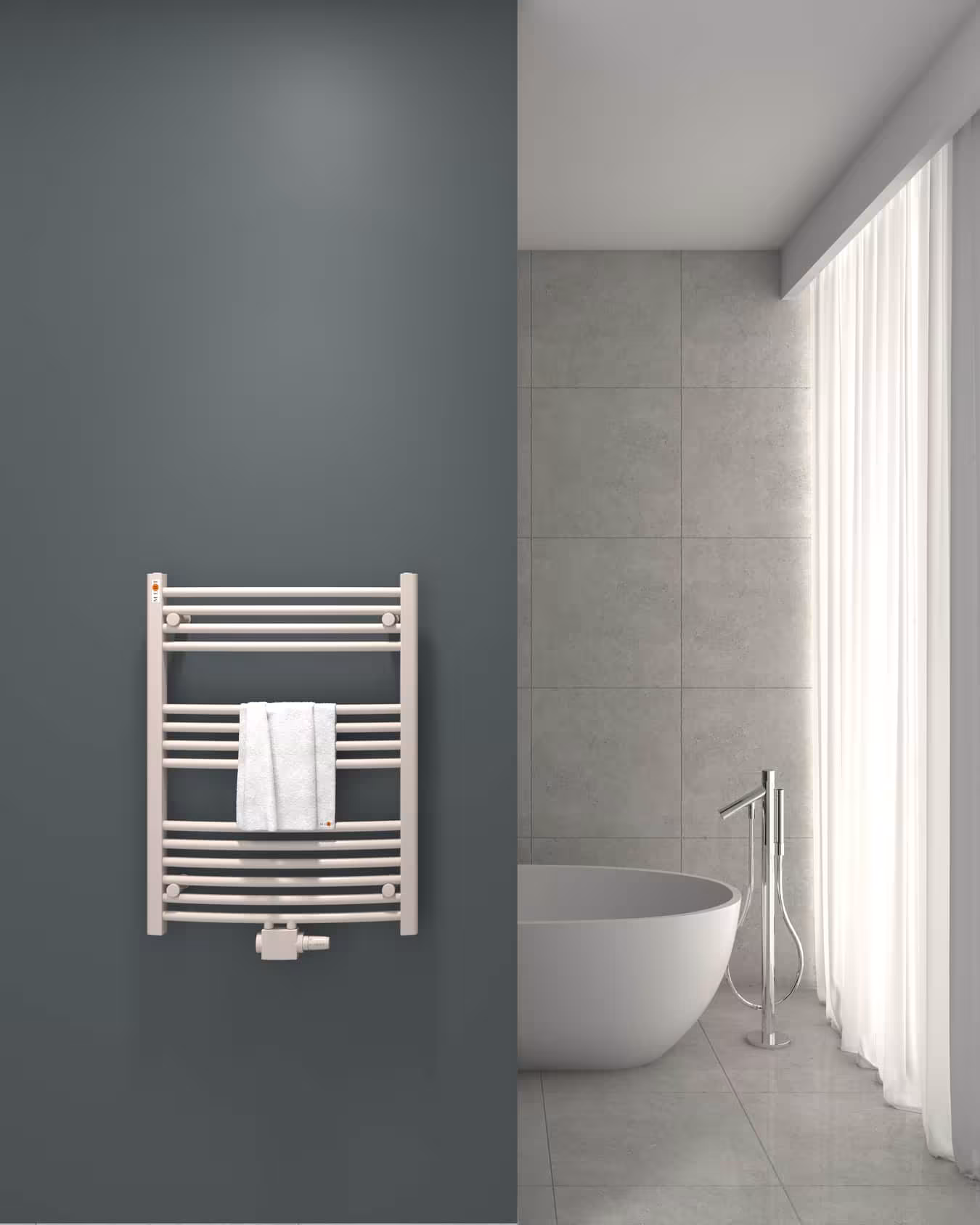 MERT Radiateur de salle de bain blanc courbé, raccordement central, radiateur de salle de bain, réf. 2-60x080-M