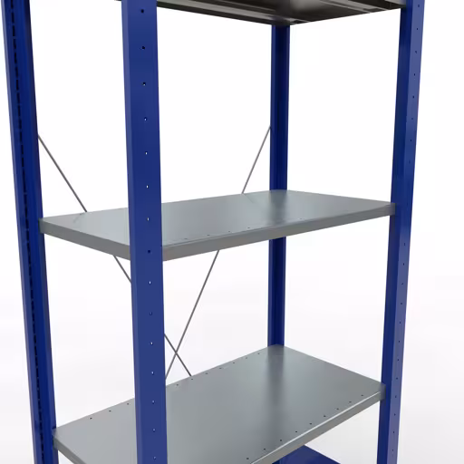 Scaffale base, scaffale, sistema a innesto MULTIplus150, 2000 x 750 x 400 mm (AxLxP), 5 ripiani, traversa, RAL 5010 blu genziana/zincato/zincato con GTIN 4004514279934 Scaffale base, scaffale, sistema a innesto MULTIplus150, 2000 x 750 x 400 mm (AxLxP), 5 ripiani, traversa, RAL 5010 blu genziana/zincato/zincato di Schulte Lagertechnik con l'articolo n. 12740-75-B