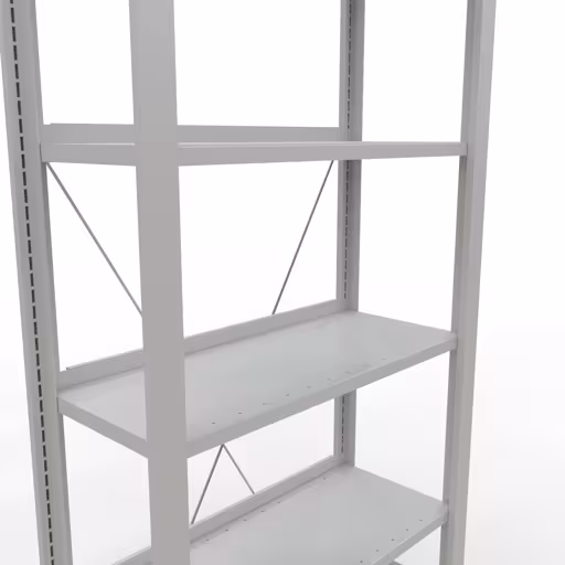 Produktbild Nr 12 des Artikels Grundregal, Büro-Fachbodenregal Stecksystem MULTIplus85, 2000 x 750 x 300 mm (HxBxT), 6 Fachböden, Kreuzstrebe, mit Anschlagleiste, lichtgrau Abbildung Nr 12 des Artikels Grundregal, Büro-Fachbodenregal Stecksystem MULTIplus85, 2000 x 750 x 300 mm (HxBxT), 6 Fachböden, Kreuzstrebe, mit Anschlagleiste, lichtgrau aus der Produktgruppe Büroregale von der Marke Schulte Lagertechnik