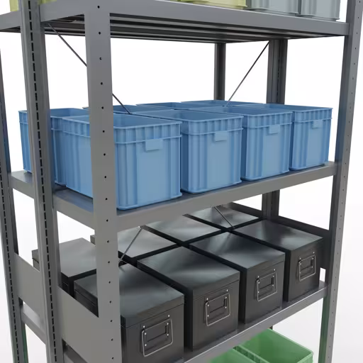 Image supplémentaire de l'article Étagère de base, étagère double, étagère système enfichable MULTIplus250, 3000 x 1000 x (2x300) mm, 2x7 étagères, traverse, galvanisé Image supplémentaire de l'article Étagère de base, étagère double, système d'étagères enfichable MULTIplus250, 3000 x 1000 x (2x300) mm, 2x7 étagères, traverse, galvanisé à partir d'étagères doubles