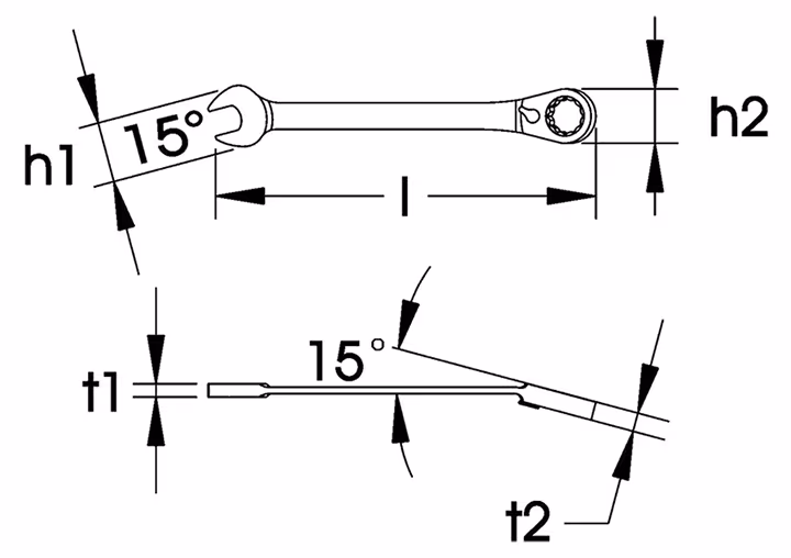 Skizze 827852 Clé à fourche avec cliquet à levier, réversible, ELORA-204-J 10 mm