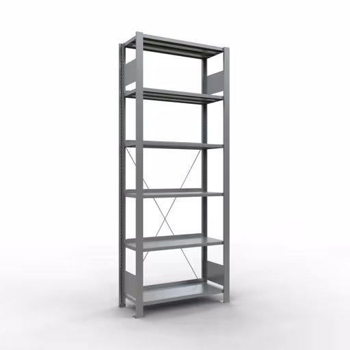 Figura n. 17 dell'articolo scaffale base, scaffale per ufficio, sistema a innesto MULTIplus85, 2000 x 750 x 300 mm (AxLxP), 6 ripiani, traversa, zincato, con barra di arresto del gruppo di prodotti scaffali per ufficio della marca Schulte Lagertechnik