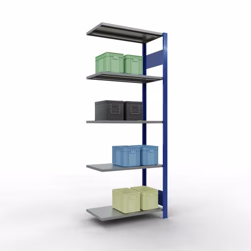 Représentation supplémentaire de l'article étagère supplémentaire, étagère, système enfichable MULTIplus150, 2000 x 750 x 400 mm, 5 étagères, RAL 5010 bleu gentiane/galvanisé/galvanisé à partir de l'étagère supplémentaire
