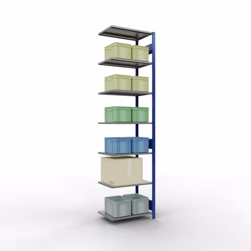 Étagère supplémentaire, étagère, système enfichable MULTIplus150, 3000 x 750 x 500 mm, 7 étagères, RAL 5010 bleu gentiane/galvanisé/galvanisé de Schulte Lagertechnik avec le réf. 12757-75-LR-B