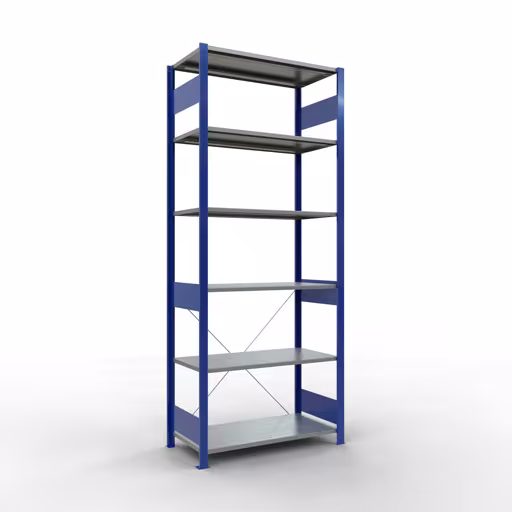 Étagère de base, étagère, système enfichable MULTIplus85, 2500 x 1000 x 500 mm (HxLxP), 6 étagères, traverse, RAL 5010 bleu gentiane de Schulte Lagertechnik Étagère de base, étagère, système enfichable MULTIplus85, 2500 x 1000 x 500 mm (HxLxP), 6 étagères, traverse, RAL 5010 bleu gentiane, étagère de base, réf. 13151-B