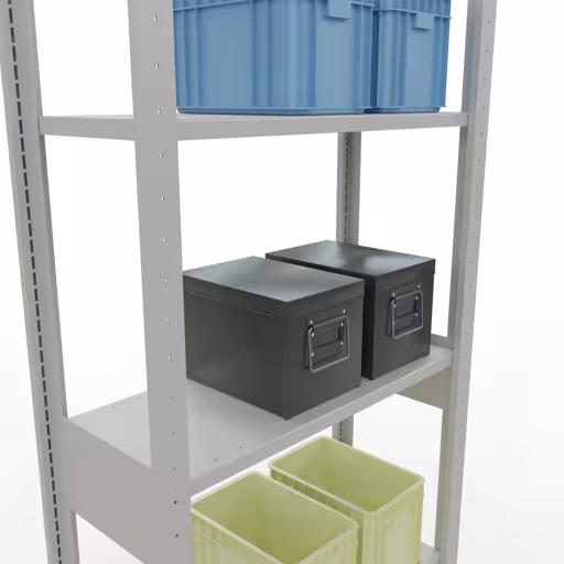 Scaffale base, scaffale, sistema a innesto MULTIplus150, 2500 x 750 x 300 mm (AxLxP), 6 ripiani, barre longitudinali, RAL 7035 grigio chiaro di Schulte Lagertechnik della categoria Sistemi a innesto