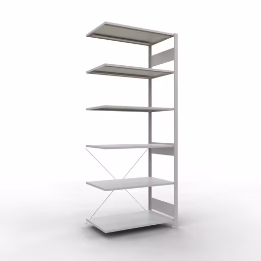 Ripiano aggiuntivo, ripiano angolare (campo C) 2500 x 1000 x 600, 6 ripiani, traversa, RAL 7035 grigio chiaro di Schulte Lagertechnik dalla categoria Ripiani a scaffale