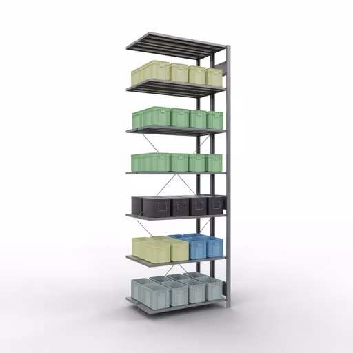 Étagère supplémentaire, étagère double, système d'étagères MULTIplus150, 3000 x 1000 x (2x600) mm (HxLxP), 2x7 étagères, traverse, galvanisée de la catégorie étagère double avec le GTIN 4058255035144. Rayonnage supplémentaire, rayonnage double, système d'étagères MULTIplus150, 3000 x 1000 x (2x600) mm, 2x7 étagères, galvanisé de la marque Schulte Lagertechnik de la gamme de produits d'étagères