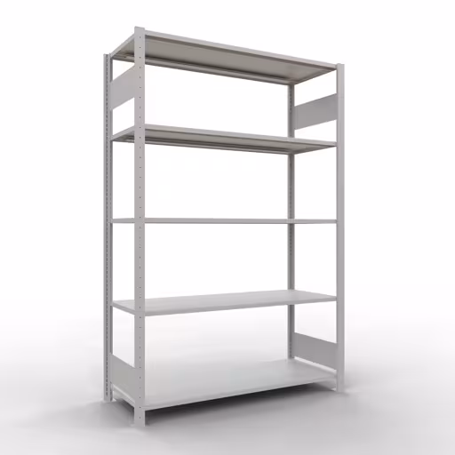 Représentation supplémentaire de l'article étagère de base, étagère à étagères, système enfichable MULTIplus150, 2000 x 1300 x 500 mm, 5 étagères, gris clair RAL 7035 à partir de l'étagère de base