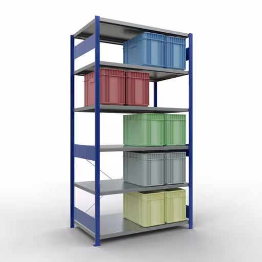 Étagère de base, étagère, système enfichable MULTIplus250, 2500 x 1300 x 800 mm, 6 étagères, RAL 5010 bleu gentiane/galvanisé de la marque Schulte Lagertechnik de la gamme de produits système enfichable