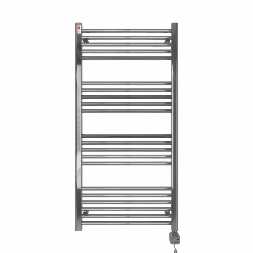 Radiatore elettrico MERT per bagno, cromato, diritto, 600x1200 mm con centralina MERT KMX1 con elemento riscaldante da 400 watt