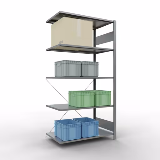 Immagine aggiuntiva dell'articolo Ripiano aggiuntivo, ripiano per ripiano, sistema a innesto MULTIplus150, 2000 x 1000 x 600 mm (AxLxP), 5 ripiani, traversa, zincato - Expressline Immagine aggiuntiva dell'articolo Scaffali aggiuntivi, scaffale, sistema a innesto MULTIplus150, 2000 x 1000 x 600 mm (AxLxP), 5 ripiani, traversa, zincato - Expressline di scaffali aggiuntivi