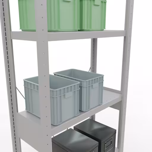 Produktbild Nr 13 des Artikels Grundregal, Fachbodenregal Stecksystem MULTIplus250, 2500 x 750 x 300 mm (HxBxT), 6 Fachböden, Kreuzstrebe, RAL 7035 lichtgrau Abbildung Nr 13 des Artikels Grundregal, Fachbodenregal Stecksystem MULTIplus250, 2500 x 750 x 300 mm (HxBxT), 6 Fachböden, Kreuzstrebe, RAL 7035 lichtgrau aus der Produktgruppe Stecksystem von der Marke Schulte Lagertechnik