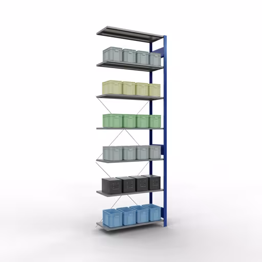 Figure n° 13 de l'article étagère complémentaire, étagère à étagères, système enfichable MULTIplus85, 3000 x 1000 x 400 mm, 7 étagères, traverse, RAL 5010 bleu gentiane du groupe de produits système enfichable de la marque Schulte Lagertechnik