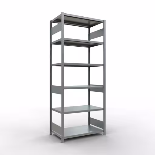 Ripiano base, ripiano, sistema a innesto MULTIplus330, 2500 x 1000 x 600 mm (AxLxP), 6 ripiani, barre longitudinali, zincato, ripiano base, articolo n. 13961-LR