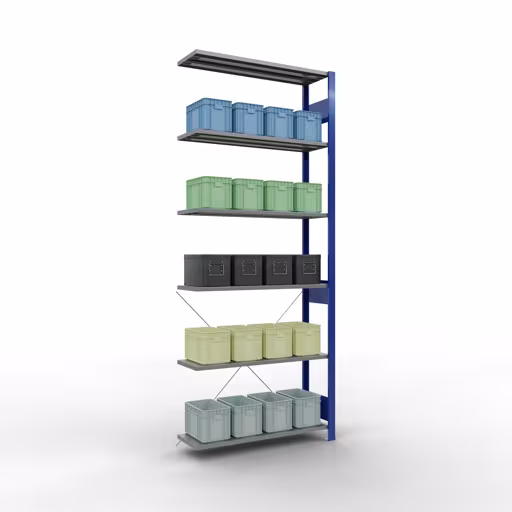 Scaffali aggiuntivi, scaffali, sistema a innesto MULTIplus150, 2500 x 1000 x 300 mm (AxLxP), 6 ripiani, traversa, RAL 5010/zincato con GTIN 4004514208866 Scaffali aggiuntivi, scaffali, sistema a innesto MULTIplus150, 2500 x 1000 x 300 mm (AxLxP), 6 ripiani, traversa, RAL 5010/zincato di Schulte Lagertechnik con l'articolo n. 12636-B