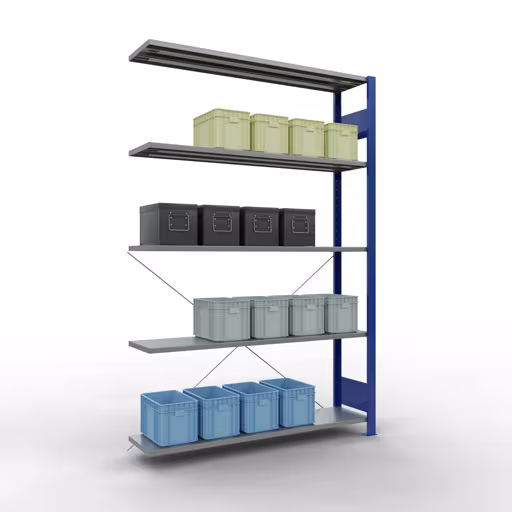 Image du produit n° 11 de l'article étagère complémentaire, étagère, système enfichable MULTIplus150, 2000 x 1300 x 300 mm, 5 étagères, RAL 5010 bleu gentiane/galvanisé de la gamme de produits du système enfichable de Schulte Lagertechnik