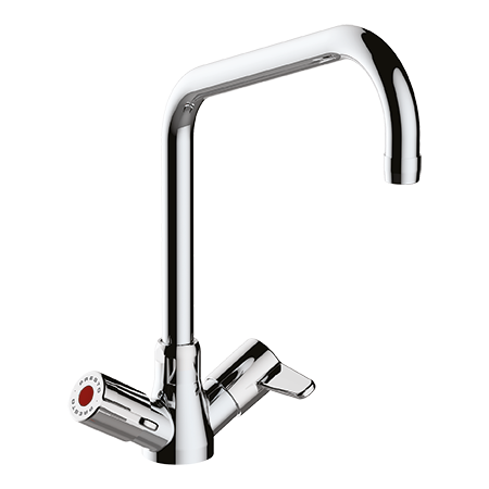 Mitigeur monotrou de cuisine professionnel Presto Chef avec bec haut pivotant, chromé et boutons ergonomiques. Catégorie Robinets de cuisine, référence 1463809.