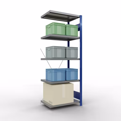 Scaffali aggiuntivi, scaffali, sistema a innesto MULTIplus250, 2000 x 750 x 500 mm (AxLxP), 5 ripiani, traversa, RAL 5010 blu genziana/zincato/zincato di Schulte Lagertechnik con l'articolo n. 12955-75-B