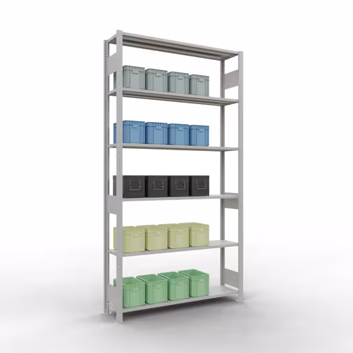 Étagère de base, étagère, système enfichable MULTIplus150, 2500 x 1300 x 300 mm, 6 étagères, RAL 7035 gris clair de Schulte Lagertechnik de la catégorie système enfichable