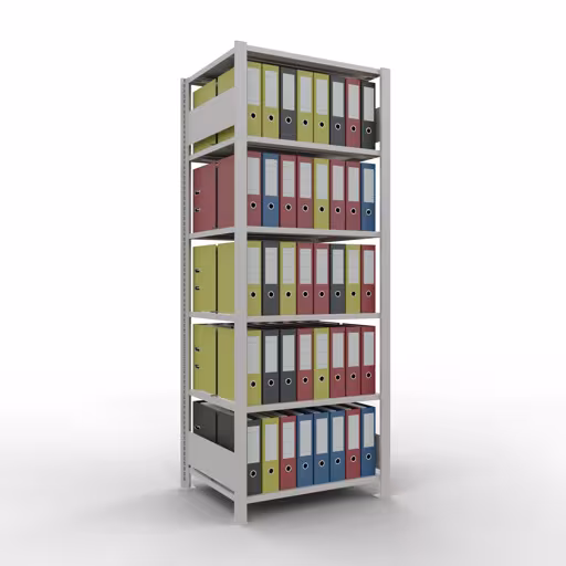 Produktbild Nr 12 des Artikels Grundregal, Büro-Fachbodenregal Stecksystem MULTIplus150, 2000 x 750 x 600 mm (HxBxT), 6 Fachböden, Längenriegel, mit Mittelanschlag, lichtgrau Abbildung Nr 12 des Artikels Grundregal, Büro-Fachbodenregal Stecksystem MULTIplus150, 2000 x 750 x 600 mm (HxBxT), 6 Fachböden, Längenriegel, mit Mittelanschlag, lichtgrau aus der Produktgruppe Büroregale von der Marke Schulte Lagertechnik