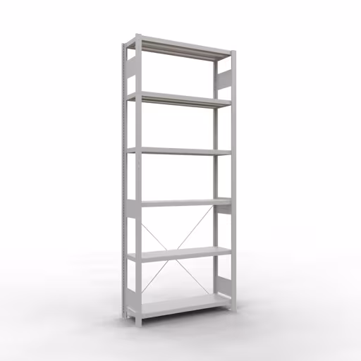 Scaffale base, scaffale, sistema a innesto MULTIplus330, 2500 x 1000 x 300 mm (AxLxP), 6 ripiani, traversa, RAL 7035 grigio chiaro della marca Schulte Lagertechnik della gamma sistemi a innesto