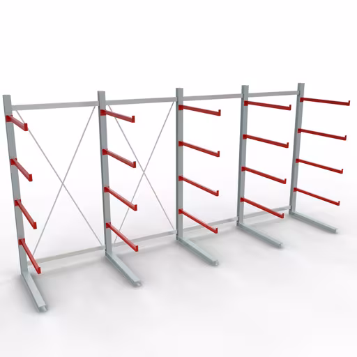 Scaffale completo K 6000, unilaterale, 3000 x 6000 x 1250 mm, RAL 7001 / RAL 3000, 5 livelli di stoccaggio di Schulte Lagertechnik Scaffale completo K 6000, unilaterale, 3000 x 6000 x 1250 mm, RAL 7001 / RAL 3000, 5 livelli di stoccaggio, K6000 per merci pesanti, articolo n. 28711