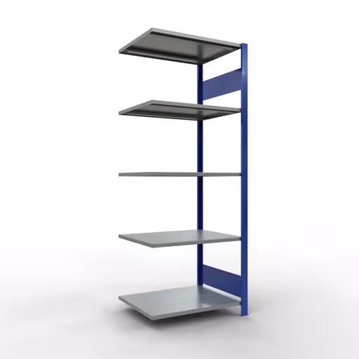 Étagère supplémentaire, étagère, système enfichable MULTIplus150, 2000 x 750 x 600 mm (HxLxP), 5 étagères, barre de longueur, RAL 5010 bleu gentiane/galvanisé/galvanisé, étagère supplémentaire, réf. 12765-75-LR-B