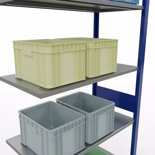 Image supplémentaire de l'article Tablette rapportée, étagère, système enfichable MULTIplus150, 3000 x 1000 x 500 mm, 7 tablettes, RAL 5010 bleu gentiane/galvanisé Image supplémentaire de l'article Tablette supplémentaire, étagère, système enfichable MULTIplus150, 3000 x 1000 x 500 mm, 7 tablettes, RAL 5010 bleu gentiane/galvanisé à partir de la tablette supplémentaire