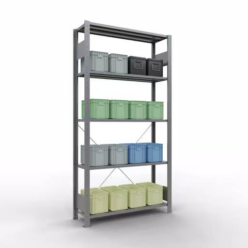 Immagine del prodotto n. 14 dell'articolo scaffale base, scaffale, sistema a innesto MULTIplus150, 2000 x 1000 x 300 mm (AxLxP), 5 ripiani, traversa, zincato Figura n. 14 dell'articolo scaffale base, scaffale, sistema a innesto MULTIplus150, 2000 x 1000 x 300 mm (AxLxP), 5 ripiani, traversa, zincato del gruppo di prodotti sistema a innesto della marca Schulte Lagertechnik