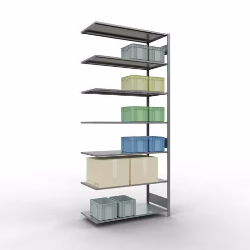 Zusatzbild des Artikels Anbauregal, Fachbodenregal Stecksystem MULTIplus150, 3000 x 1300 x 600 mm (HxBxT), 7 Fachböden, Längenriegel, verzinkt Zusatzbild des Artikels Anbauregal, Fachbodenregal Stecksystem MULTIplus150, 3000 x 1300 x 600 mm (HxBxT), 7 Fachböden, Längenriegel, verzinkt aus Anbauregal