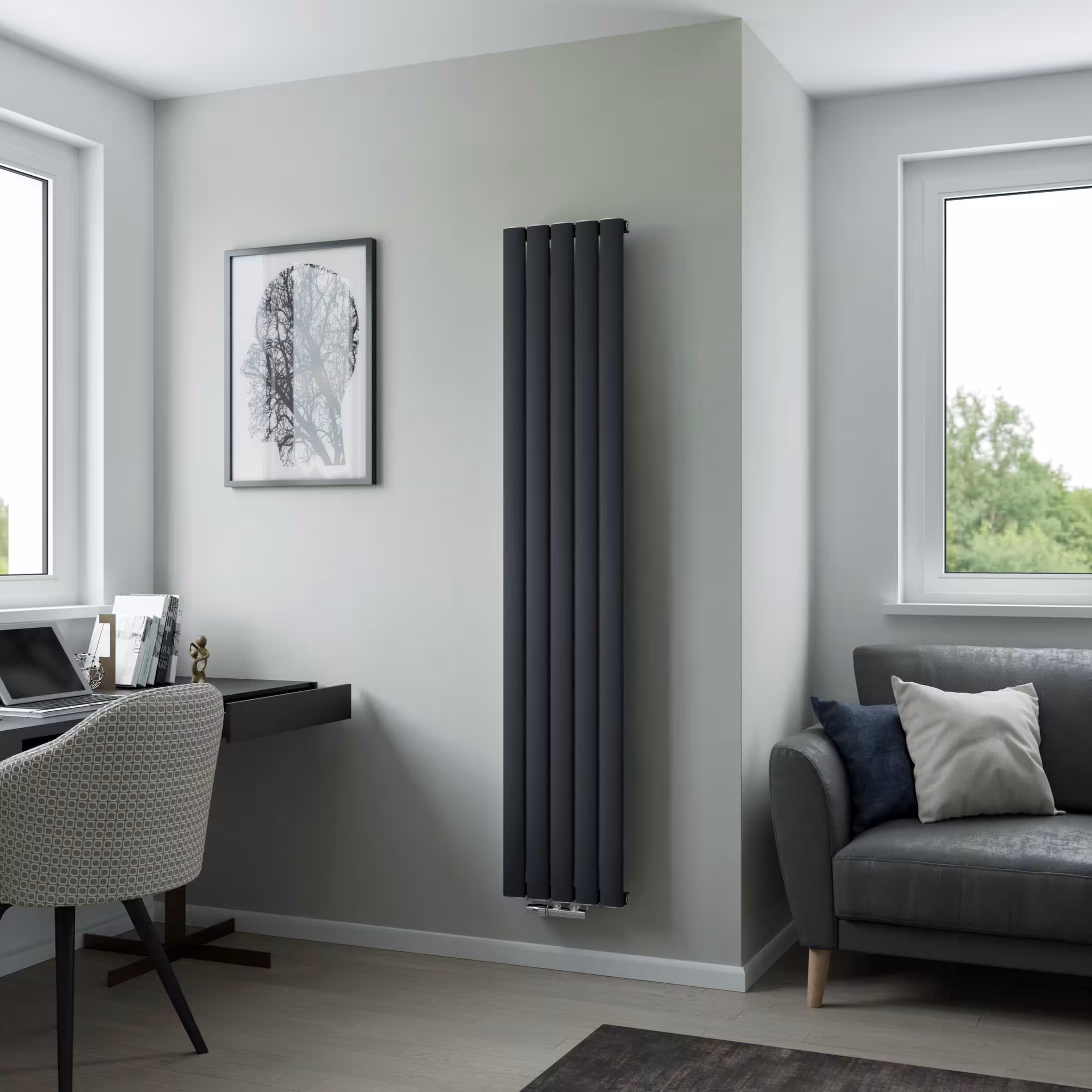 Radiateur en aluminium Novus 1800 mm x 415 mm 977 watts, raccordement central, structure anthracite de Ximax avec réf. 11636