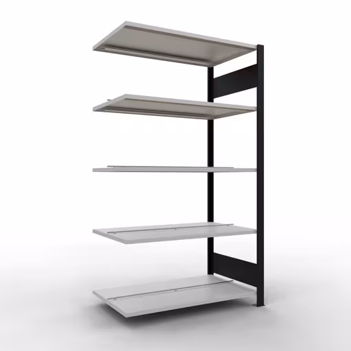 Scaffale aggiuntivo, scaffale per ufficio, sistema a innesto MULTIplus150, 1800 x 1000 x 600 mm (AxLxP), 5 ripiani, barre longitudinali, con fermo centrale, nero/grigio chiaro, sistema a innesto, articolo n. 36040-S