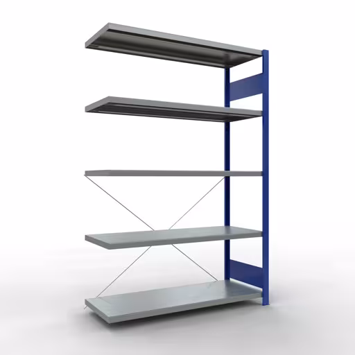 Étagère supplémentaire, étagère, système enfichable MULTIplus250, 2000 x 1300 x 500 mm (HxLxP), 5 étagères, traverse, RAL 5010 bleu gentiane/galvanisé, étagère supplémentaire, réf. 12955-130-B