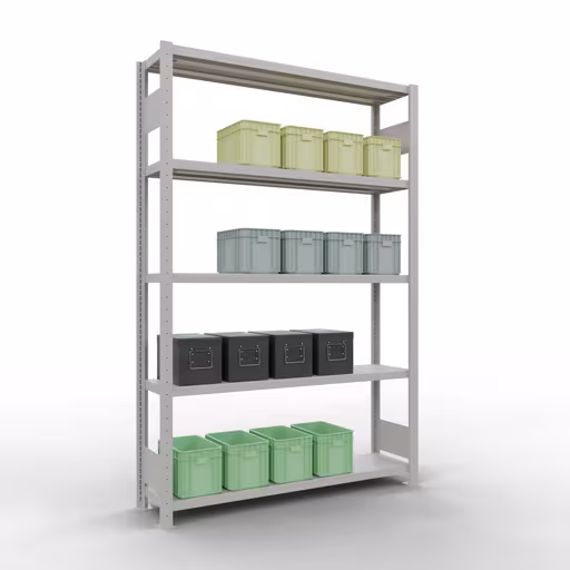 Étagère de base, étagère, système enfichable MULTIplus250, 2000 x 1300 x 300 mm, 5 étagères, gris clair RAL 7035 de Schulte Lagertechnik avec le réf. 32830-130-LR