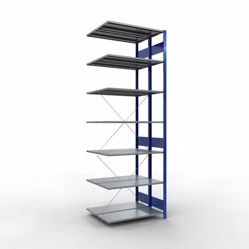 Scaffale aggiuntivo, scaffale doppio, sistema di scaffali MULTIplus150, 3000 x 1000 x (2x800) mm (AxLxP), 2x7 ripiani, traversa, RAL 5010 blu genziana della marca Schulte Lagertechnik dal programma scaffali