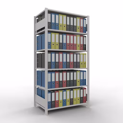Étagère de base, étagère de bureau, système enfichable MULTIplus150, 2000 x 1000 x 600 mm, 6 étagères, avec butée centrale, gris clair de Schulte Lagertechnik avec le numéro d'art. 36043