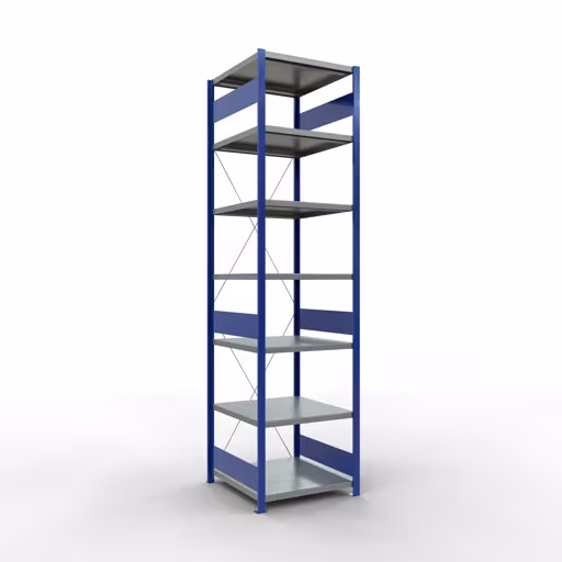 Figura n. 13 dell'articolo scaffale base, scaffale, sistema a innesto MULTIplus250, 3000 x 750 x 800 mm (AxLxP), 7 ripiani, traversa, RAL 5010 blu genziana/zincato/zincato del gruppo di prodotti sistema a innesto della marca Schulte Lagertechnik