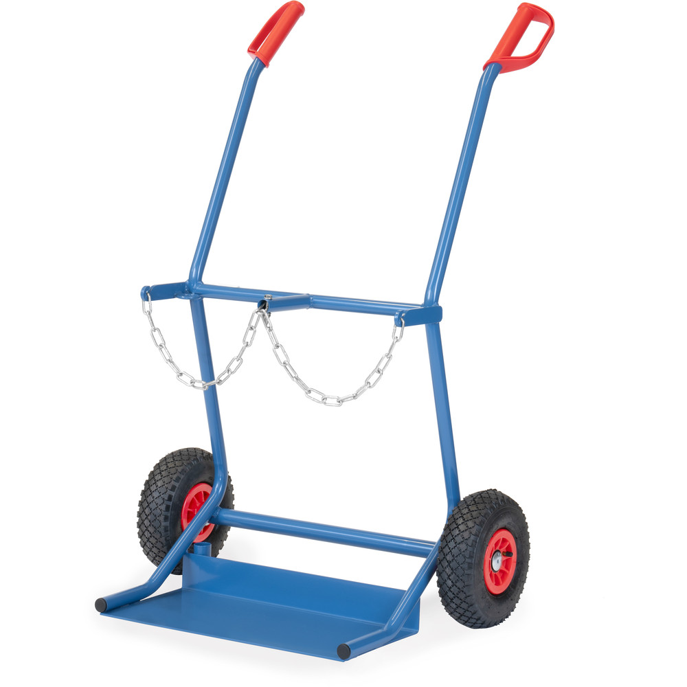 Chariot porte-bouteilles en acier de marque Fetra 52204L avec pneus pneumatiques Chariot porte-bouteilles en acier 2x204, fabriqué en tubes d'acier soudés, de la catégorie chariots, référence 52204L.