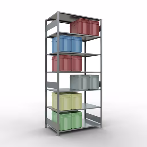 Étagère de base, étagère, système enfichable MULTIplus150, 3000 x 1300 x 800 mm, 7 étagères, barres longitudinales, galvanisées avec GTIN 4004514281401 Étagère de base, étagère à étagères, système enfichable MULTIplus150, 3000 x 1300 x 800 mm, 7 étagères, galvanisées de Schulte Lagertechnik avec le numéro d'article. 12782-130-LR