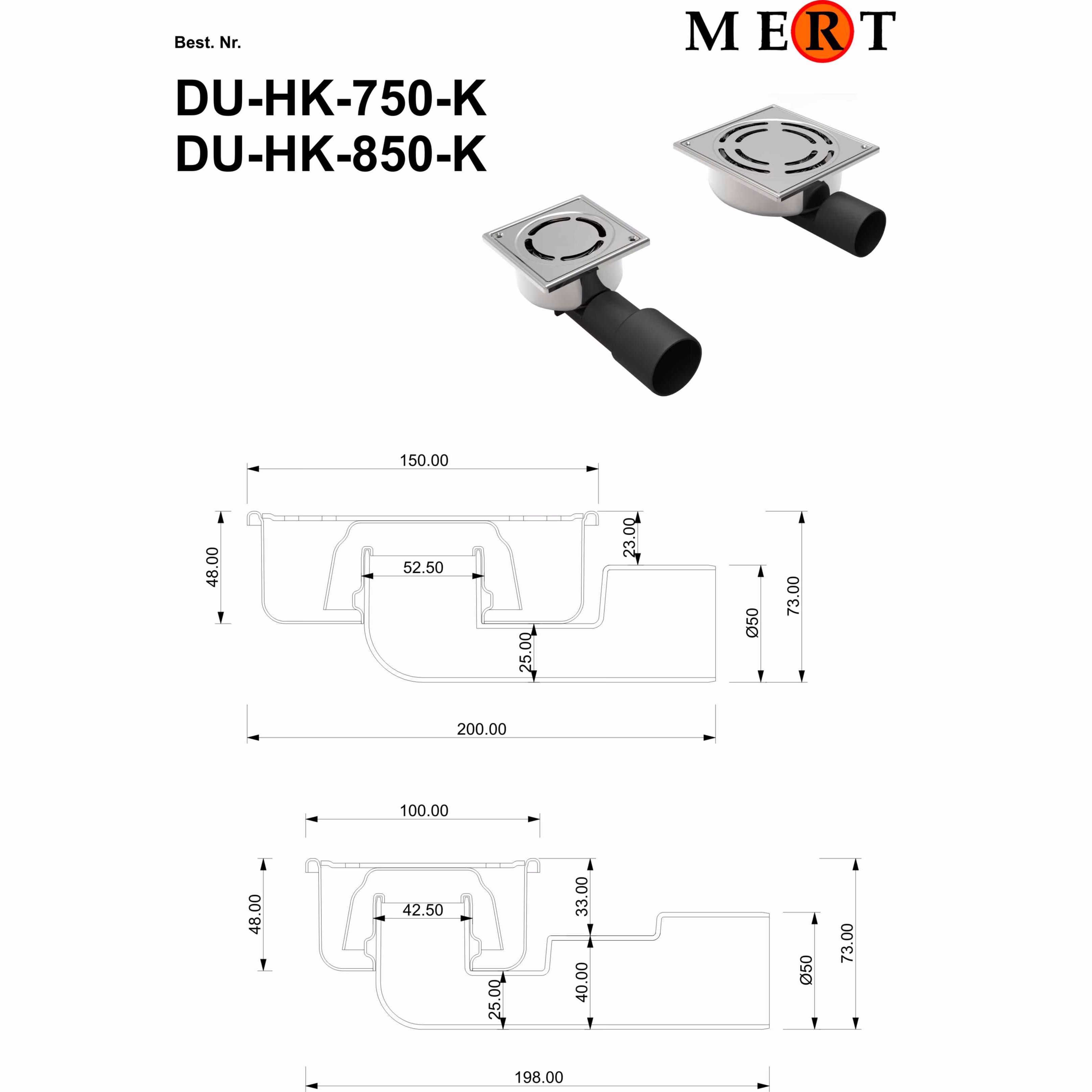 Ohne Text 3963870 Scarico a pavimento MERT con chiave di sicurezza interamente in acciaio inox (304), 100x100mm