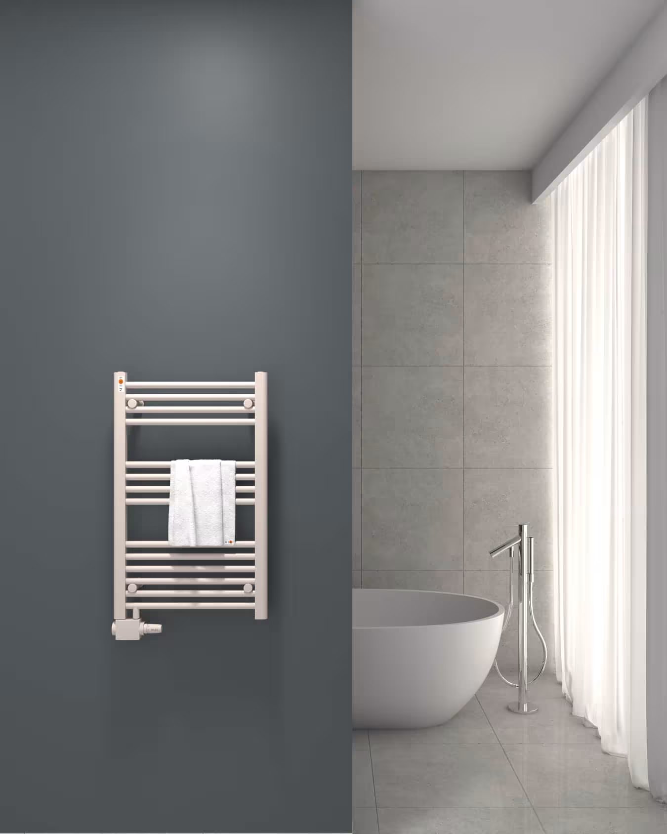 Radiatore da bagno di ricambio bianco dritto, 500 x 800 mm, attacco centrale spostato a sinistra o in basso a destra di MERT Radiatore di ricambio da bagno MERT bianco dritto, attacco centrale sfalsato in basso a sinistra o a destra, radiatore di ricambio, articolo n. 1-50x080-AU-50