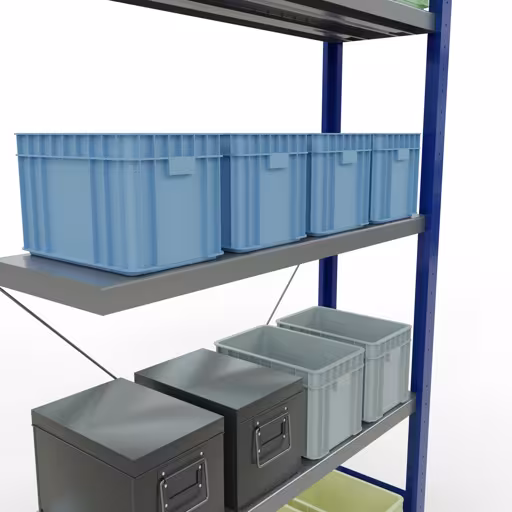 Rayonnage supplémentaire, étagère à étagères, système enfichable MULTIplus250, 2000 x 1000 x 300 mm, 5 étagères, traverse, RAL 5010 bleu gentiane/galvanisé de la catégorie des étagères supplémentaires avec le GTIN 4004514282262 Rayonnage supplémentaire, étagère, système enfichable MULTIplus250, 2000 x 1000 x 300 mm, 5 étagères, traverse, RAL 5010 bleu gentiane/galvanisé de la marque Schulte Lagertechnik de la gamme de produits système enfichable