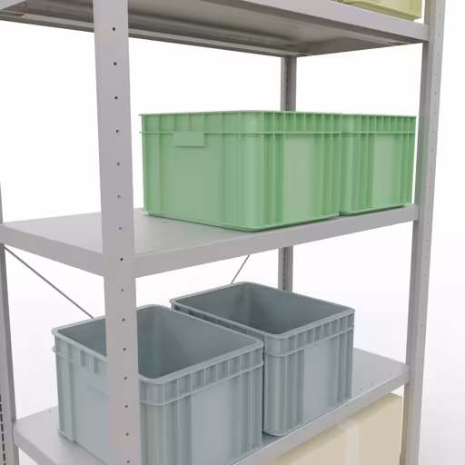 Scaffale base, scaffale, sistema a innesto MULTIplus250, 2000 x 1000 x 500 mm (AxLxP), 5 ripiani, traversa, RAL 7035 grigio chiaro della marca Schulte Lagertechnik della gamma sistemi a innesto