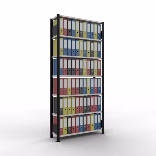 Étagère de base, étagère de bureau, système enfichable MULTIplus85, 2300 x 1000 x 300 mm, 7 étagères, sans baguette de butée, noir/gris clair de la marque Schulte Lagertechnik de la gamme d'étagères de bureau
