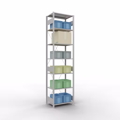 Image supplémentaire de l'article Étagère de base, étagère, système enfichable MULTIplus150, 3000 x 750 x 500 mm (HxLxP), 7 étagères, traverse, RAL 7035 gris clair Image supplémentaire de l'article Étagère de base, étagère, système enfichable MULTIplus150, 3000 x 750 x 500 mm, 7 étagères, traverse, RAL 7035 gris clair à partir de l'étagère de base